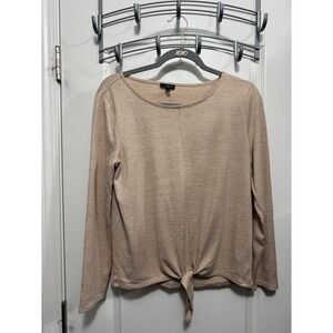 Talbots Petites Knit Tie Front Long Sleeve Top Beige Sparkle gold M Classic glam